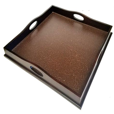 Mountain Woods Brown Square Ottoman Luxury Wooden Serving Tray with An