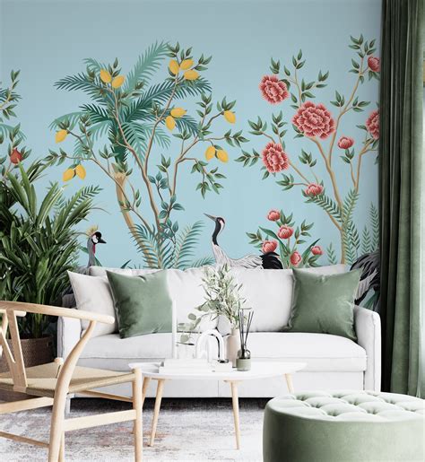 Colorful Floral Wallpaper Living Room Wall Mural Peel and - Etsy