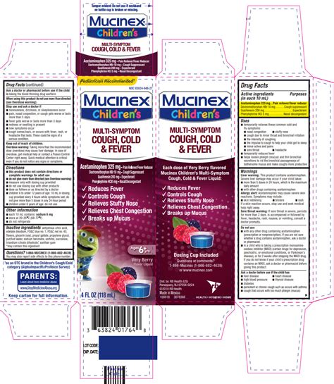 NDC 63824-948 Mucinex Childrens Multi-symptom Cough, Cold And Fever ...