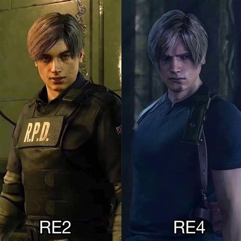 Side-by-side comparison of Leon Kennedy in RE2make and RE4make. Homie looks miserable. : r ...