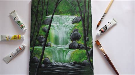 Waterfall acrylic painting for beginners|| Step By Step Waterfall Landscape Painting for ...