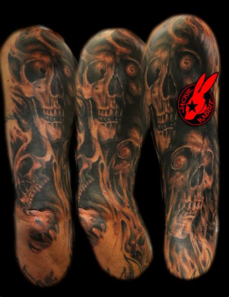 Creepy Skull Sleeve Tattoo by Jackie Rabbit by jackierabbit12 on DeviantArt