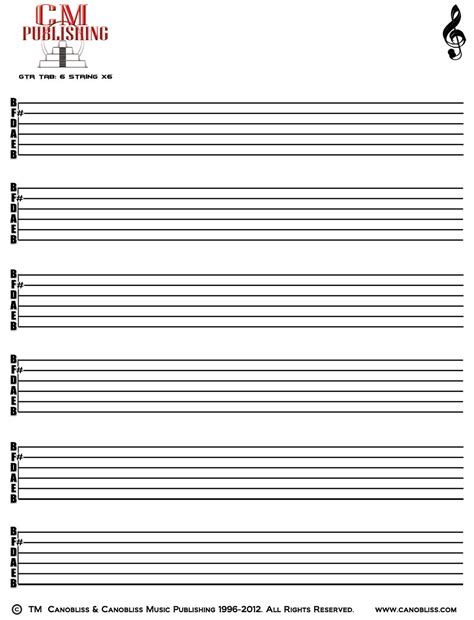 Printable Tablature Paper