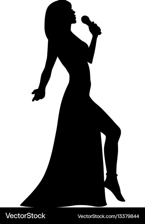 Silhouette girl singing with a microphone Vector Image