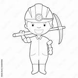 Easy coloring Cartoon Vector Illustration Of A miner Stock  sketch template