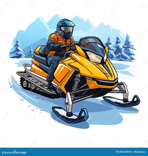 Realistic Action Cartoon Snowmobile Illustration with Soft Tonal Colors Stock Illustration ...