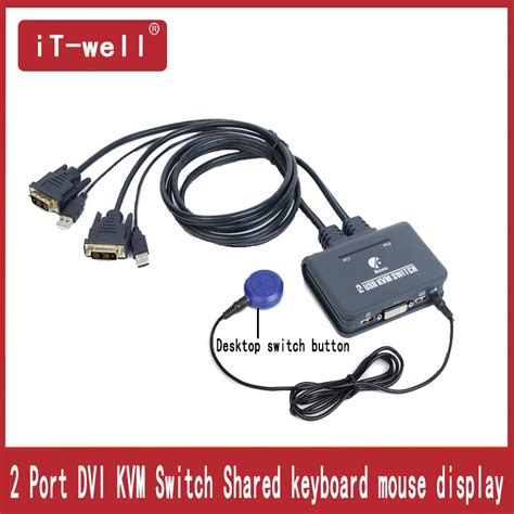 2 Port DVI KVM Switch Switcher With Cable for Dual Monitor Keyboard ...