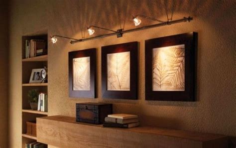 lovely wall mounted track lighting for artwork display wooden long ...