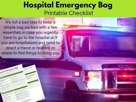 Hospital Emergency Bag Printable Checklist - Etsy