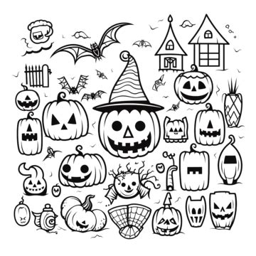 Halloween Party Simple Line Design Illustration With Holidays Symbols, Halloween Cartoon ...