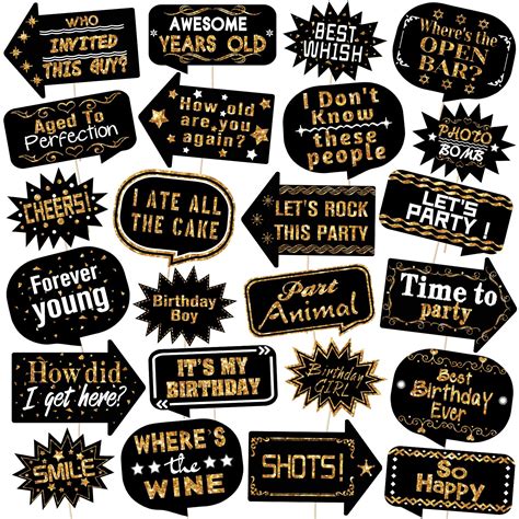 Buy 24 Pieces Photo Props Birthday Photo Booth Props with Stick Gold ...