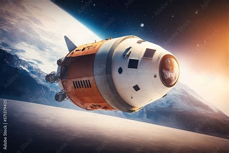 Orion spacecraft flight in space Spaceship on orbit of Earth. Sci fi ...