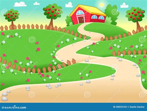 Funny Landscape With Farm. Stock Vector - Image: 40033103