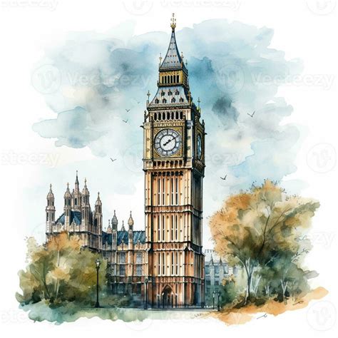 there is a drawing of a clock tower with a sky background. generative ...