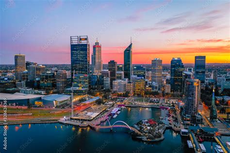 Perth, Australia - Mar 04 2020: The Perth City skyline during dawn ...