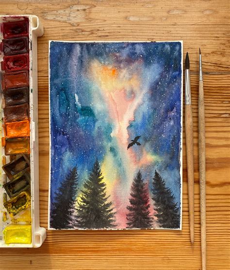 Night Forest Painting Original Art Watercolor Forest Wall Art | Etsy