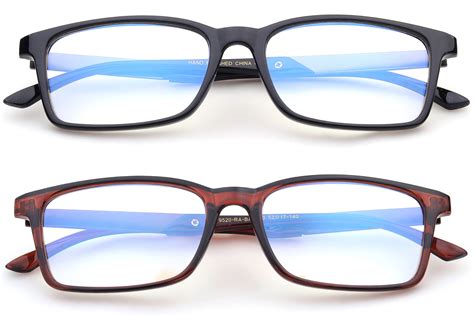 2 Pairs Blue Ray Blocking Lens Light Weight Rectangular Frame Matel ...