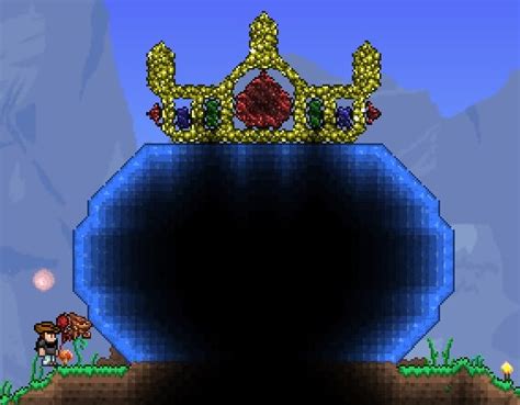 I made a King Slime statue using Slime Blocks, yellow painted Cobalt Ore, and painted Granite ...