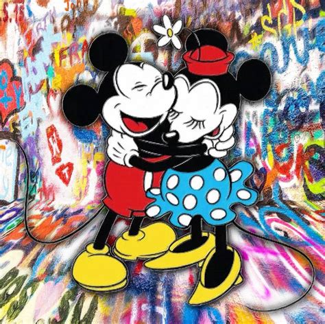 Mickey And Minnie Mouse Pop Art Graffiti Love Hug Mixed Media by Tony ...