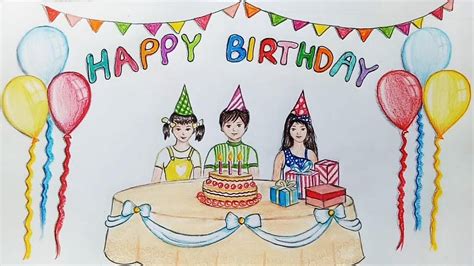 How To Draw Scenery Of Birthday Party Step By Step Youtube | Drawing images for kids, Drawing ...