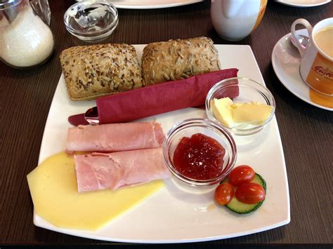 German breakfast bread role butter cheese jam salad ham 24… | Flickr