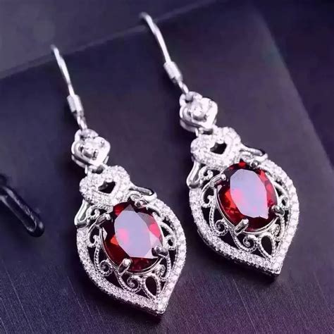 Natural Garnet Drop Earrings S925 Silver Natural Red Gemstone Earring ...