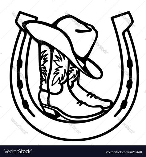 Cowboy boots and western hat in horseshoe sign Vector Image