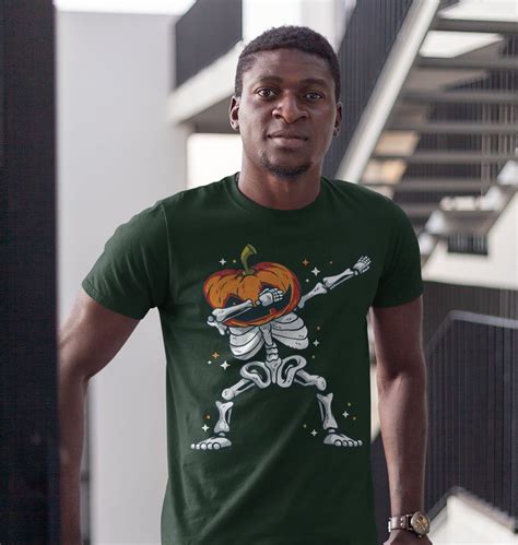 Men's Funny Halloween T Shirt Dabbing Pumpkin Shirt Dabbing Skeleton T ...