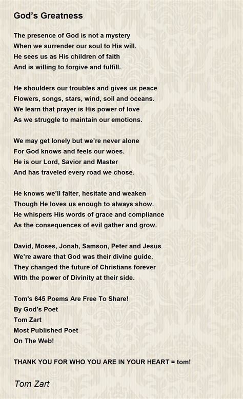 God’s Greatness - God’s Greatness Poem by Tom Zart