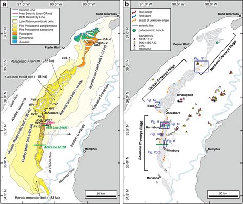 (a) Geologic map of Crowleys Ridge, simplified from Haley et al ...