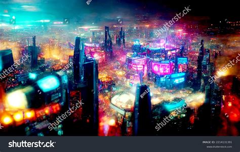 Futuristic Cyberpunk City Full Neon Lights Stock Illustration 2214131391 | Shutterstock