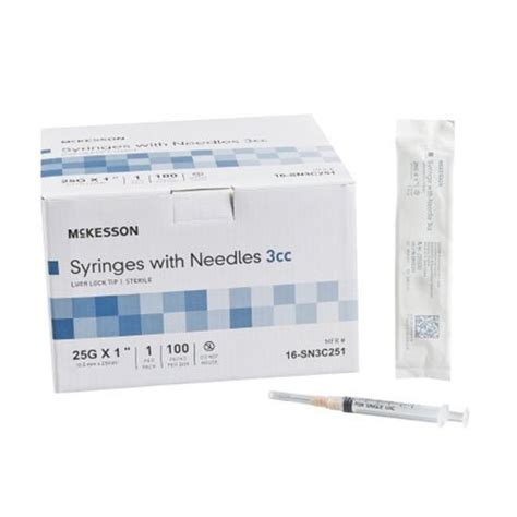 Mckesson Syringe with Hypodermic Needle - 23g x 1" (3 cc) - Box of 100)