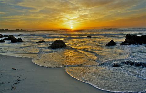 Wallpaper waves, beach, sea, rocks, sunrise images for desktop, section ...