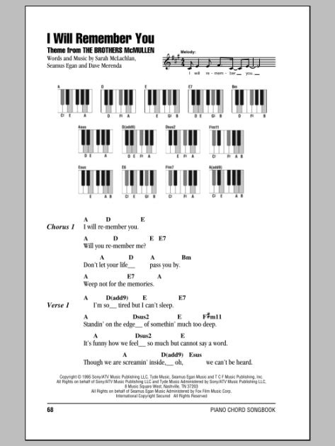 I Will Remember You - Piano Chords/Lyrics | zZounds