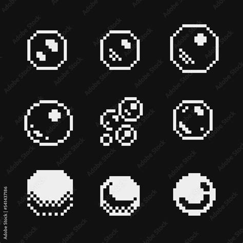 Soap bubble sequencing pixel art style icons set. Soap bubble sequencing. 1-bit. Isolated vector ...