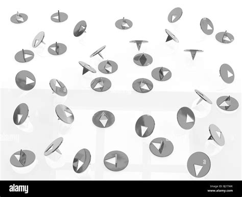 The metallic thumbtacks (drawing pins) on white background Stock Photo ...