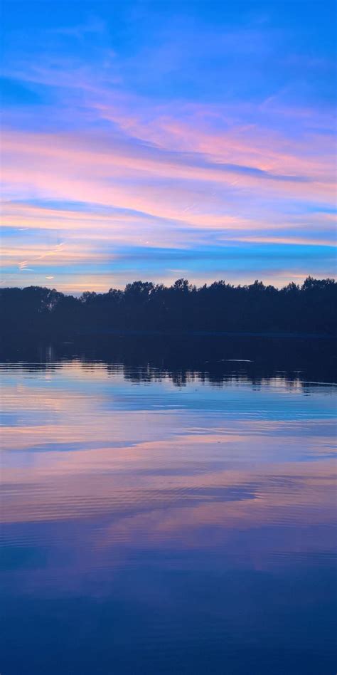 Blue sky, sunset, lake, reflections, nature, 1080x2160 wallpaper ...