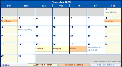 December 2029 Australia Calendar with Holidays for printing (image format)