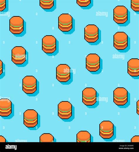 Burger pixel art pattern seamless. Hamburger 8 bit background ...