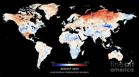 World Map Land Surface Temperature Anomaly August 2023 Digital Art by ...