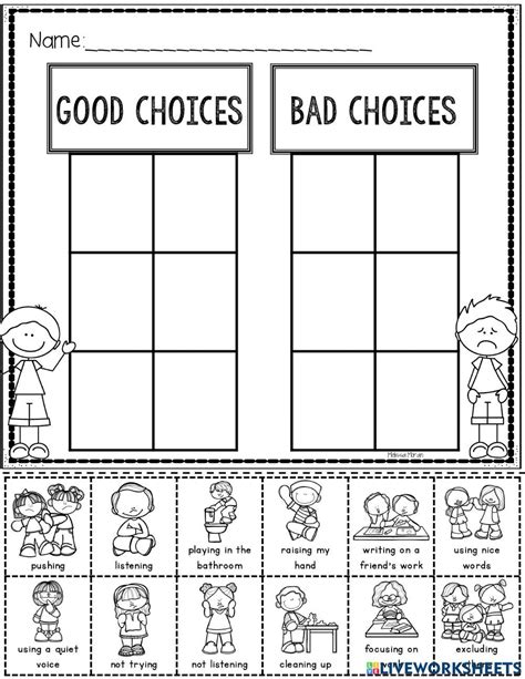 Good or Bad Choices worksheet in 2023 | Homeschool preschool activities, Classroom rules ...