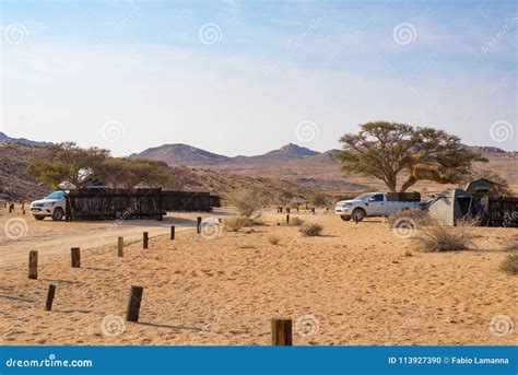 Aus, Namibia - September 3, 2016: Camping Cars and Camping Gear in the Namib Desert, Adventure ...