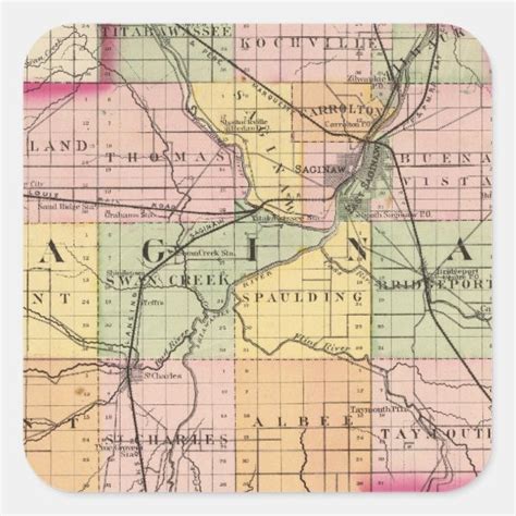 Map of Saginaw County, Michigan Square Sticker | Zazzle.ca