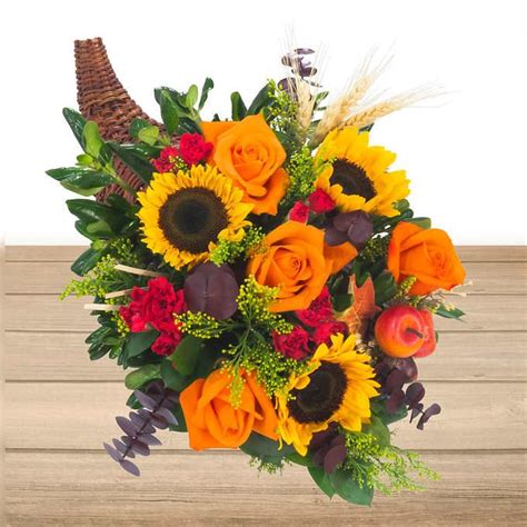 Fall Harvest Cornucopia | Fall harvest, Fresh flowers arrangements ...