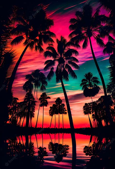 Premium Photo | Blue palm trees at sunset Generative AIxA