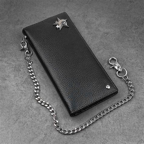 Black Casual Leather Mens Long Wallet Bifold Biker CHain Wallet Biker