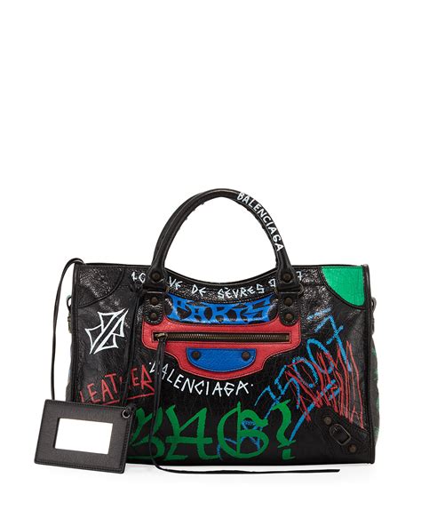 Balenciaga Classic City Graffiti-Print Satchel Bag | Neiman Marcus