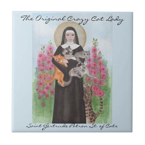 Tile Saint Gertrude Patron St. of Cats | Zazzle | Patron saint of cats ...