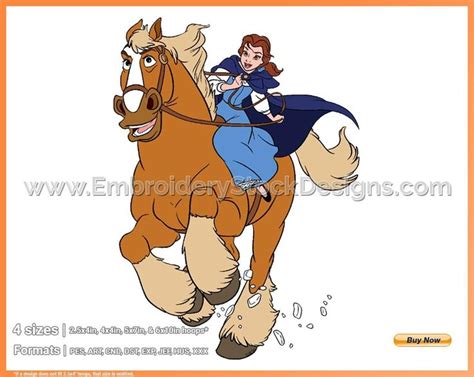 Belle Riding Philippe 3 - Belle - Disney Movie Characters in 4 sizes Embroidery - MOVAD004027 ...