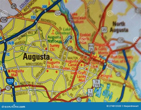 Map Image of Augusta Georgia Stock Photo - Image of cartography, state ...